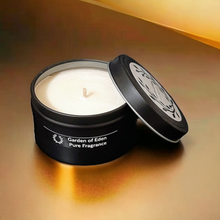 Load image into Gallery viewer, Chic Looking Matt Black Travel Tin, Extra Large, Natural Soy Wax Candle, 185g - Highly Scented Fragrances - Garden of Eden Pure Fragrance