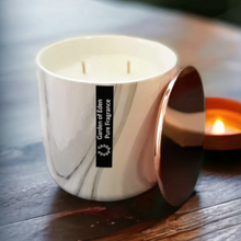 Load image into Gallery viewer, Deluxe Range - Stunning Ceramic Marble X Large Jar with Rose Gold Slimline Lid, 450g Double Wicked, Natural Soy Wax Candle - Highly Scented Fragrances - Garden of Eden Pure Fragrance