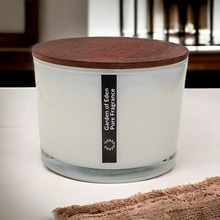 Load image into Gallery viewer, Charming X Large, Shallow White Glass Jar, 400g Double Wicked, Natural Soy Wax Candle - Highly Scented Fragrances - Garden of Eden Pure Fragrance