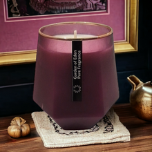 Load image into Gallery viewer, "The Florence" Purple X Large, Hexagonal Glass Jar, with Gold Rim, Natural Soy Wax Candle, 430g - Garden of Eden Pure Fragrance