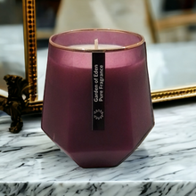 Load image into Gallery viewer, "The Florence" Purple X Large, Hexagonal Glass Jar, with Gold Rim, Natural Soy Wax Candle, 430g - Garden of Eden Pure Fragrance