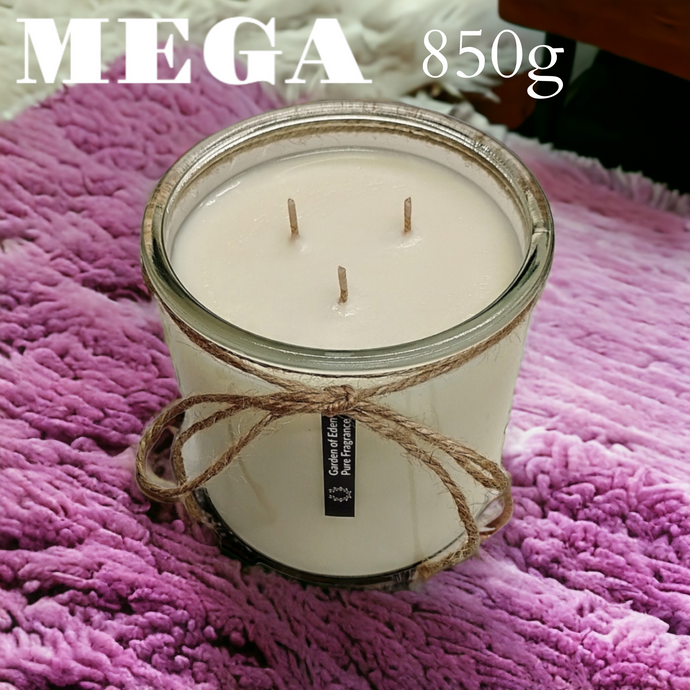 MEGA TRIPLE WICKED Rustic, Clear Glass Jar, Natural Soy Wax Candle, 850g - Garden of Eden Pure Fragrance