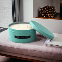 Load image into Gallery viewer, Budget Buy Large Iconic Tiffany Blue Tin, Double Wicked Natural Soy Wax Candle 360g - Highly Scented Fragrances - Garden of Eden Pure Fragrance