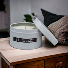 Load image into Gallery viewer, Smart Looking Matt White Travel Tin, 200g Natural Soy Wax Candle - Highly Scented Fragrances - Garden of Eden Pure Fragrance