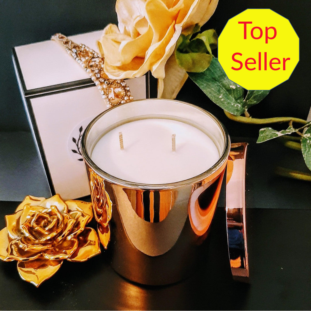 Rose Glossy Golden Glass Jar Scented Candle, Soy Wax 150gm
