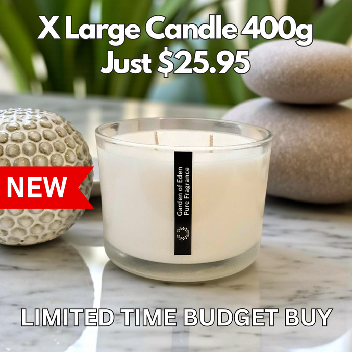 LIMITED TIME BUDGET BUY | Clear Shallow Glass Jar, Double Wicked, Natural Soy Wax Candle, 400g