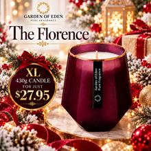 Load image into Gallery viewer, PRICE CUT!!...The Florence Purple X Large, Hexagonal Glass Jar, with Gold Rim, Natural Soy Wax Candle, 430g - Garden of Eden Pure Fragrance