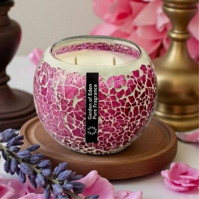 Pink Mosaic X Large, 430g Natural Soy Wax Candle