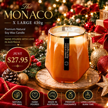Load image into Gallery viewer, PRICE CUT... The MONACO X Large, Soft Gold Glass Jar, with Gold Rim,  430g Natural Soy Wax Candle - Garden of Eden Pure Fragrance