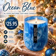 Load image into Gallery viewer, Ocean Blue Glass Jar, X Large 430g Natural Soy Wax Candle - Garden of Eden Pure Fragrance