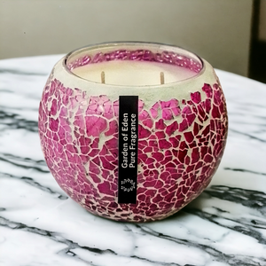 Pink Mosaic Extra Large Natural Soy Wax Candles 430g - Highly Scented Fragrances - Garden of Eden Pure Fragrance