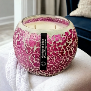 Pink Mosaic Extra Large Natural Soy Wax Candles 430g - Highly Scented Fragrances - Garden of Eden Pure Fragrance