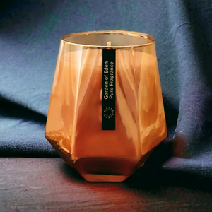 The "MONACO"  X Large, Soft Gold Glass Jar, with Gold Rim, Natural Soy Wax Candle, 430g - Garden of Eden Pure Fragrance