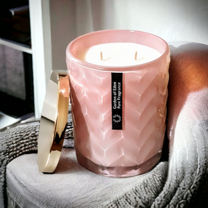 XX Large 650g Glamorous Soft Pink Glass Jar With Gold Lid, Natural Soy Wax Candle - Highly Scented Fragrances - Garden of Eden Pure Fragrance