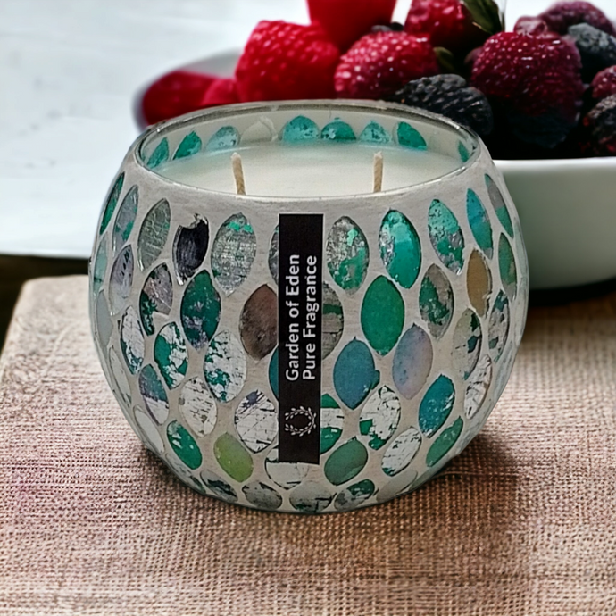 Aqua Mosaic Extra Large Natural Soy Wax Candles 430g - Highly Scented Fragrances - Garden of Eden Pure Fragrance