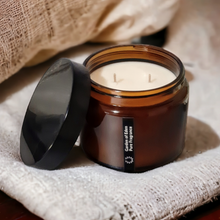 Load image into Gallery viewer, BUDGET BUY.... Amber X Large 450g Glass Jar, with Black Lid Natural Soy Wax Candle - Garden of Eden Pure Fragrance