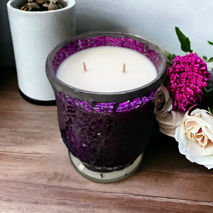 Purple Mosaic X Large Glass Jar, 460g Natural Soy Wax Candle - Highly Scented Fragrances - Garden of Eden Pure Fragrance