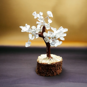 Clear Quartz All Chakra 12cm High Gemstone Tree With Timber Base - Garden of Eden Pure Fragrance