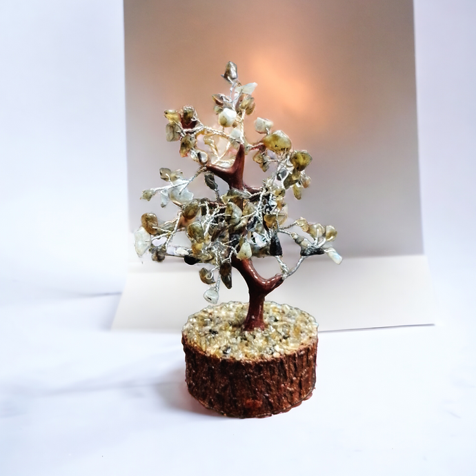 Labradorite Gemstone 12cm High Tree With Timber Base - Garden of Eden Pure Fragrance