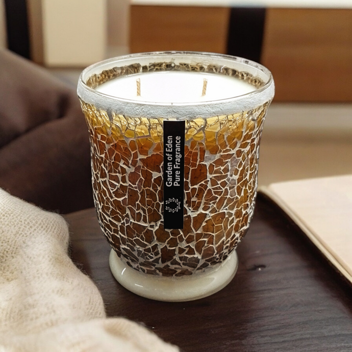 Ivory Mosaic Extra Large Natural Soy Wax Candles 470g - Highly Scented Fragrances - Garden of Eden Pure Fragrance