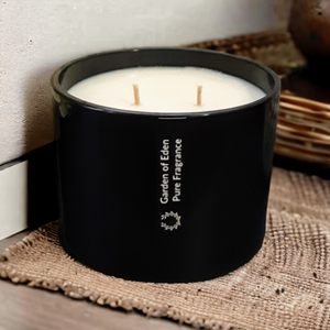Budget Buy!! Black Shallow Glass Jar, Double Wicked, Natural Soy Wax Candle, 400g - Garden of Eden Pure Fragrance