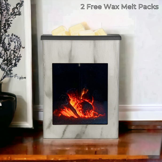 Large No Flame Fireplace Illumination Wax Melt Warmer With Marble Grain Effect  + **2 Free Wax Melt Packs** - Garden of Eden Pure Fragrance