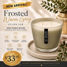 Load image into Gallery viewer, Frosted Warm Grey Glass Jar 520g Double Wicked Natural Soy Wax Candle Just $33.95