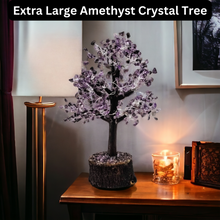 Load image into Gallery viewer, Extra Large 33cm High Amethyst Purple Crown Chakra Crystal Tree With 10cm Wide Timber Base - Garden of Eden Pure Fragrance