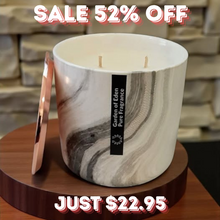 Load image into Gallery viewer, &quot;NOT QUITE RIGHT SALE&quot; - Ceramic Marble X Large Jar with Rose Gold Slimline Lid, 470g Double Wicked, Natural Soy Wax Candle