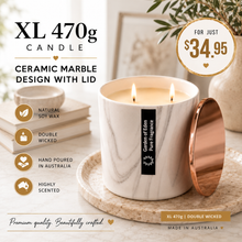 Load image into Gallery viewer, Ceramic Marble X Large Jar with Rose Gold Slimline Lid, 470g Double Wicked, Natural Soy Wax Candle - Garden of Eden Pure Fragrance
