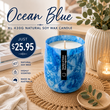 Load image into Gallery viewer, Ocean Blue Glass Jar, X Large 430g Natural Soy Wax Candle - Garden of Eden Pure Fragrance