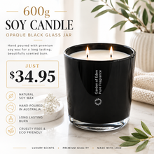 Load image into Gallery viewer, A Whopping 600g Soy Candle Black Glass Jar - Garden of Eden Pure Fragrance