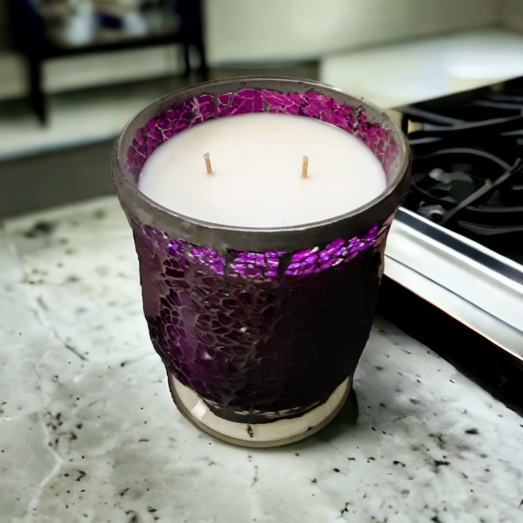 Purple Mosaic X Large Glass Jar, 460g Natural Soy Wax Candle - Highly Scented Fragrances - Garden of Eden Pure Fragrance