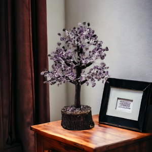 Extra Large 33cm High Amethyst Purple Crown Chakra Crystal Tree With 10cm Wide Timber Base - Garden of Eden Pure Fragrance