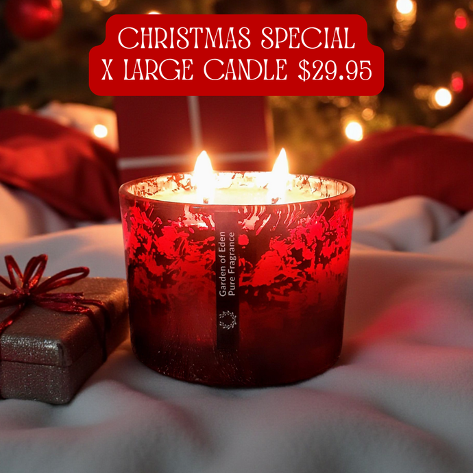 Christmas Red Sparkle Shallow Glass Jar, X Large Natural Soy Wax Candle 400g - Highly Scented Fragrances