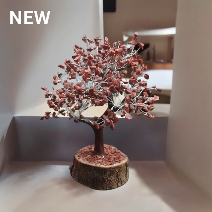 Extra Large 25 cm High Red Jasper Crystal Tree With 10cm Wide Timber Base - Garden of Eden Pure Fragrance