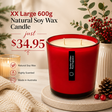 Load image into Gallery viewer, Red Glass Jar, XX Large 600g Natural Soy Wax Candle - Garden of Eden Pure Fragrance