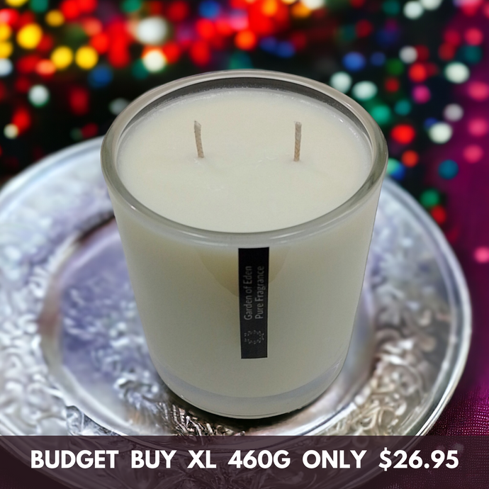 Budget Buy X Large 460g, Clear Glass Jar, Double Wicked, Natural Soy Wax Candle - Garden of Eden Pure Fragrance
