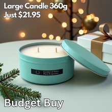 Load image into Gallery viewer, Budget Buy Large 11cm Wide Tiffany Blue Tin, Double Wicked Natural Soy Wax Candle, 360g
