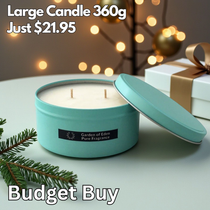 Budget Buy Large 11cm Wide Tiffany Blue Tin, Double Wicked Natural Soy Wax Candle, 360g
