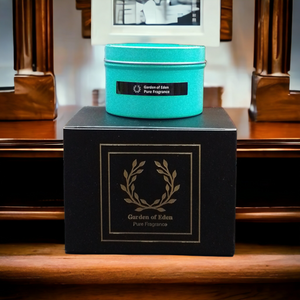 Fashionable Tiffany Blue Tin, Extra Large, Natural Soy Wax Candle, 185g - Highly Scented Fragrances - Garden of Eden Pure Fragrance