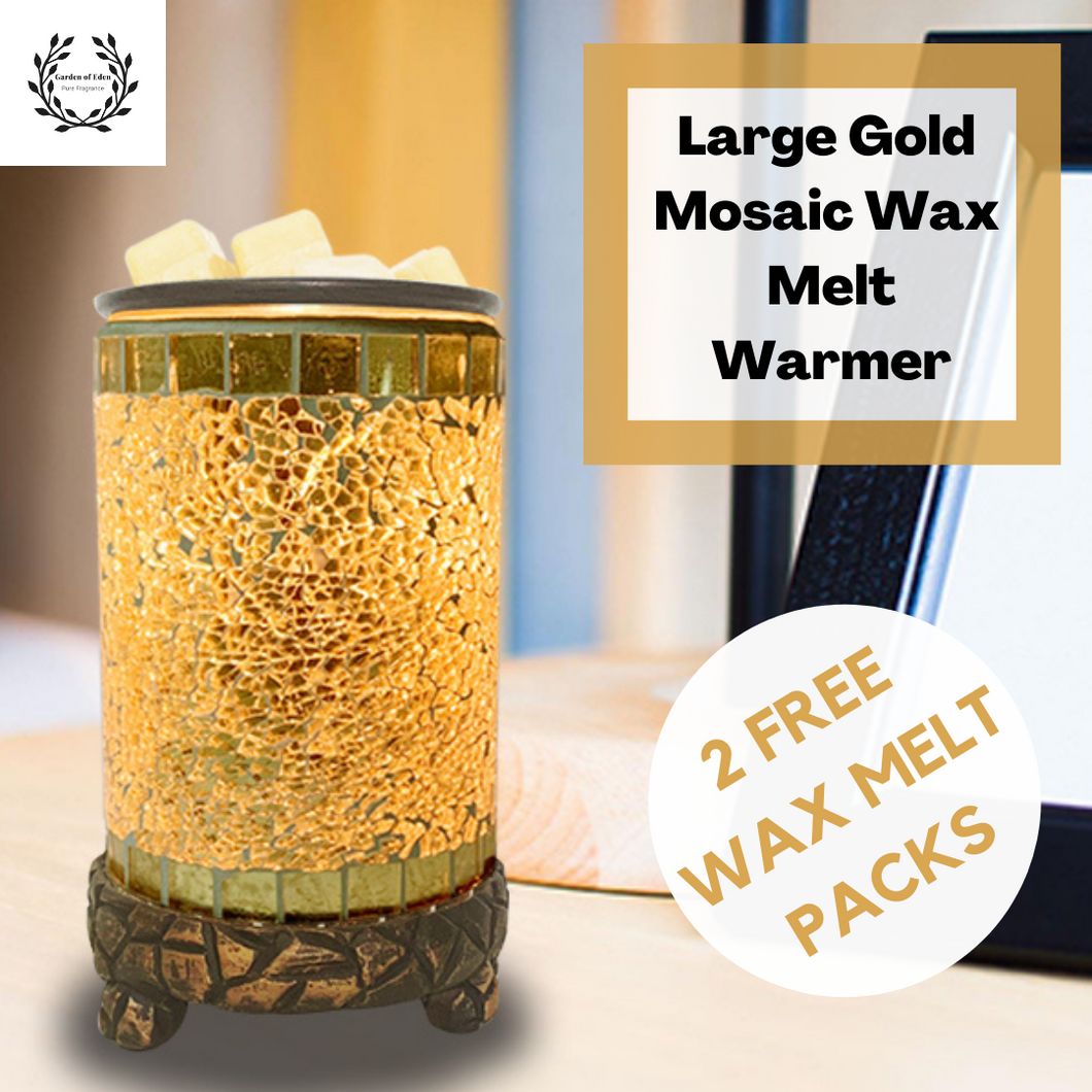 Large Gold Mosaic Wax Melt Warmer  + **2 Free Wax Melt Packs** - Garden of Eden Pure Fragrance