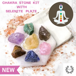 Chakra Crystal Rough Kit with Hexagonal Selenite Charging Plate - Garden of Eden Pure Fragrance