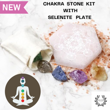 Load image into Gallery viewer, Chakra Crystal Rough Kit with Hexagonal Selenite Charging Plate - Garden of Eden Pure Fragrance