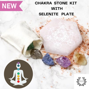 Chakra Crystal Rough Kit with Hexagonal Selenite Charging Plate - Garden of Eden Pure Fragrance
