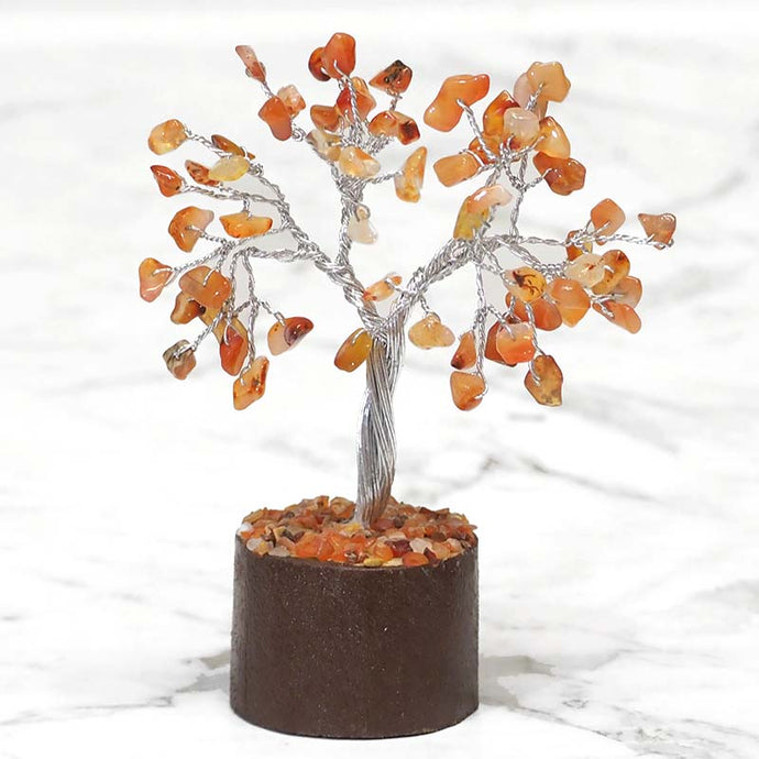 Carnelian Orange Lower Chakra Mini Gemstone Tree With Timber Base - Garden of Eden Pure Fragrance