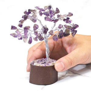 Amethyst Crown Chakra Mini Gemstone Tree With Timber Base - Garden of Eden Pure Fragrance