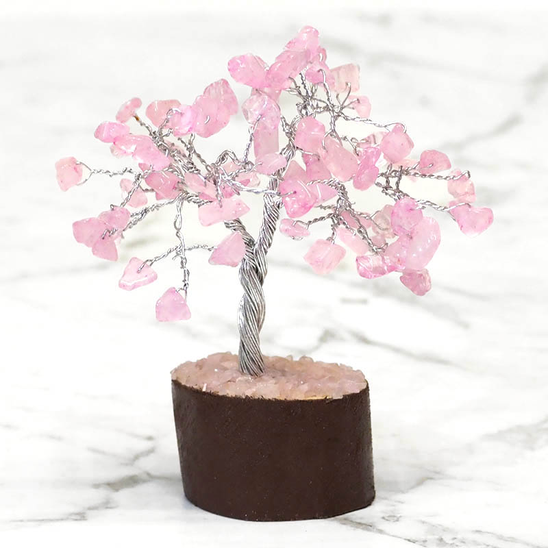 Rose Quartz Heart Chakra Mini Gemstone Tree With Timber Base - Garden of Eden Pure Fragrance